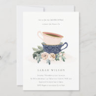 Blush Blue Floral Baby Shower Gender Reveal Invite