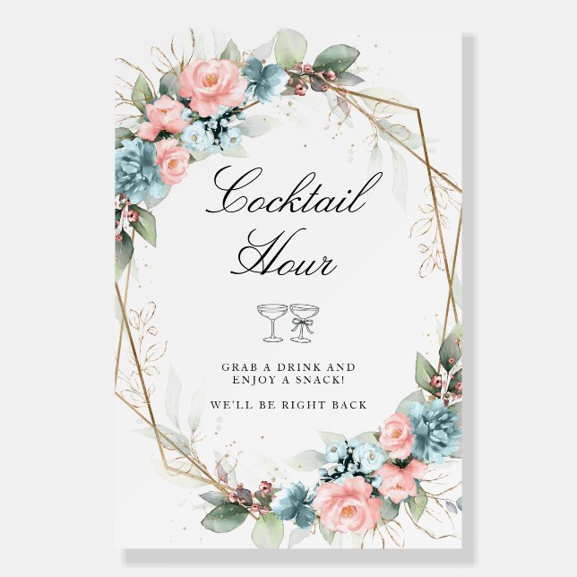 Blush Blue Floral Geometric Cocktail Hour Foam Board (Front)