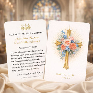 Blush Blue Floral Gold Cross Wedding Prayer