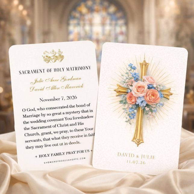 Blush Blue Floral Gold Cross Wedding Prayer  (Creator Uploaded)