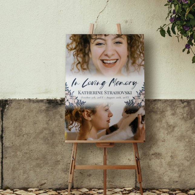 Blush Blue Floral In Loving Memory With Photos Foam Board (Creator Uploaded)