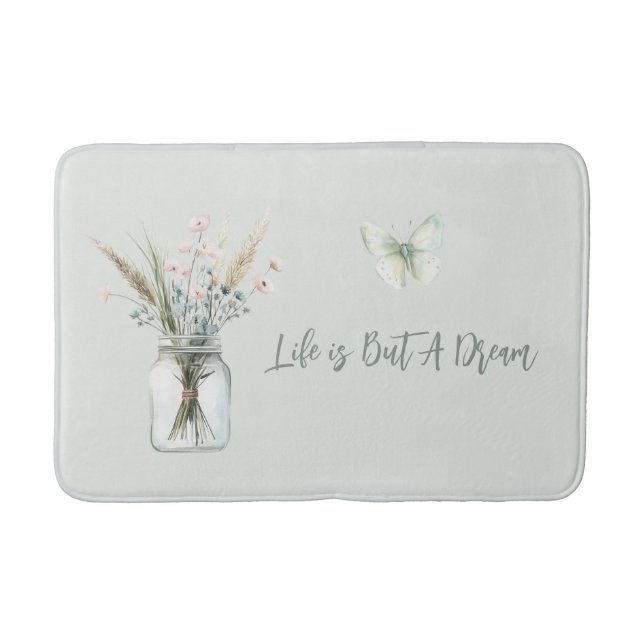 Blush Blue Flowers Jar Butterfly  Bath Mat (Front)