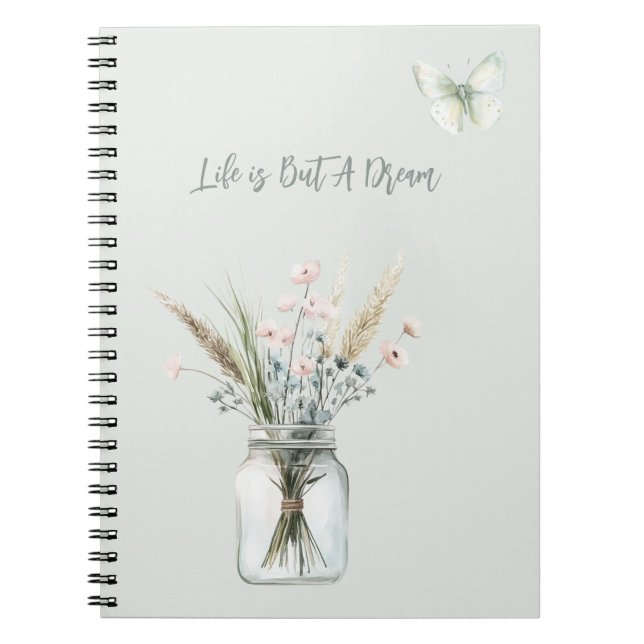 Blush Blue Flowers Jar Butterfly  Notebook (Front)