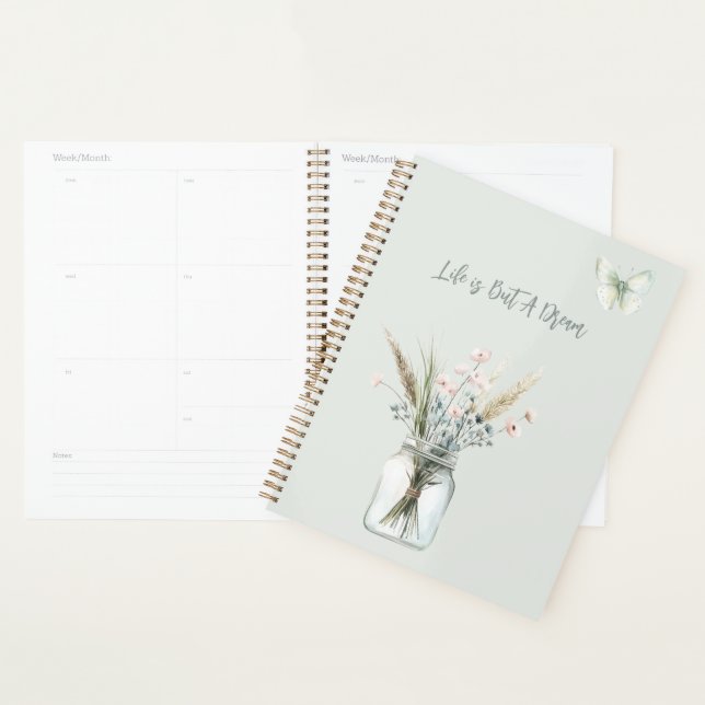 Blush Blue Flowers Jar Butterfly  Planner (Display)