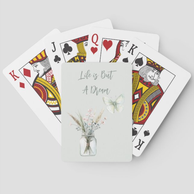 Blush Blue Flowers Jar Butterfly  Poker Cards (Back)
