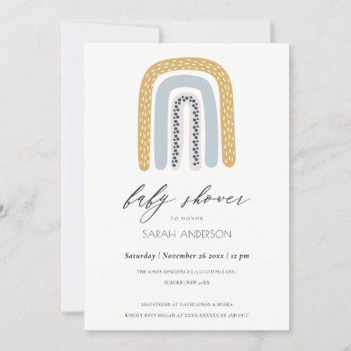 BLUSH BLUE HEART RAINBOW BABY SHOWER INVITE