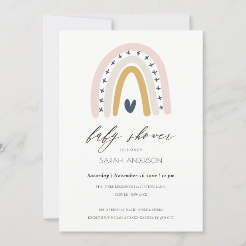 BLUSH BLUE HEART RAINBOW BABY SHOWER INVITE