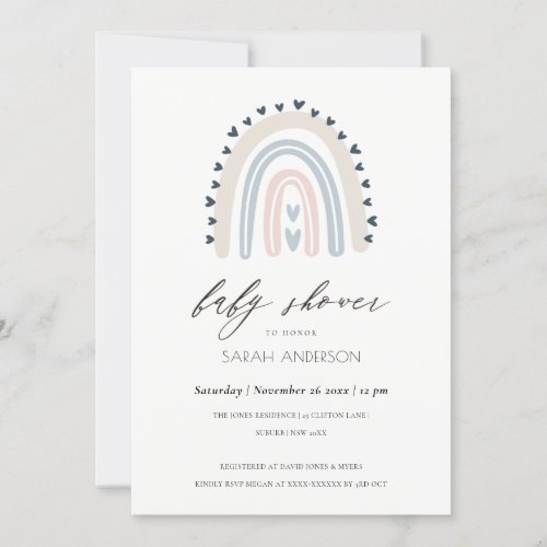 BLUSH BLUE HEART RAINBOW BABY SHOWER INVITE