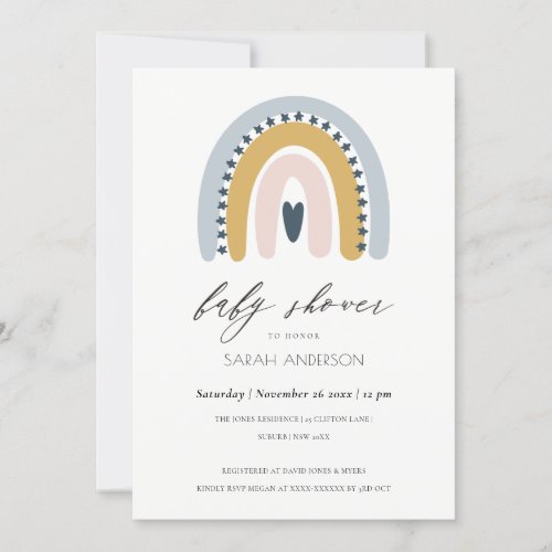 BLUSH BLUE HEART RAINBOW BABY SHOWER INVITE