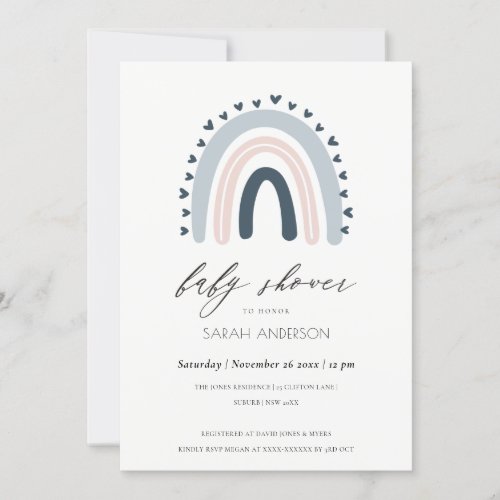 BLUSH BLUE HEART RAINBOW BABY SHOWER INVITE