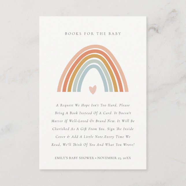 Blush Blue Heart Rainbow Books For Baby Shower Enclosure Card (Front)