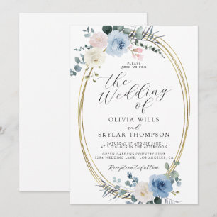 Blush Blue Light Beach Tropical Boho Wedding Invitation