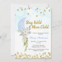 Blush Blue Moon Stars Boho Boy Baby Shower Invitation