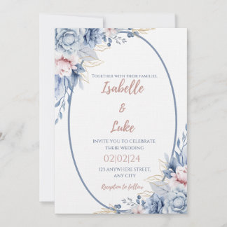 Blush & Blue Rose Gold Romance Wedding Invitation