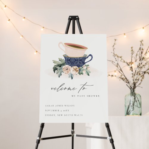 Blush Blue Stack Cups Floral  Baby Shower Welcome