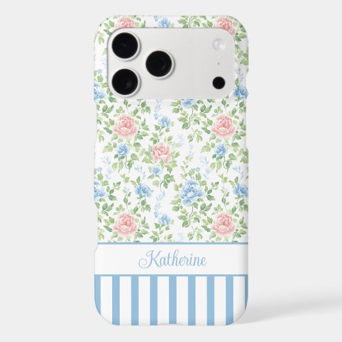 Blush Blue Watercolor Floral Monogrammed  iPhone 17 Pro Max Case
