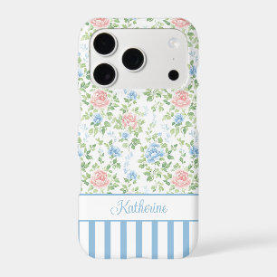 Blush Blue Watercolor Floral Monogrammed  iPhone 17 Pro Case