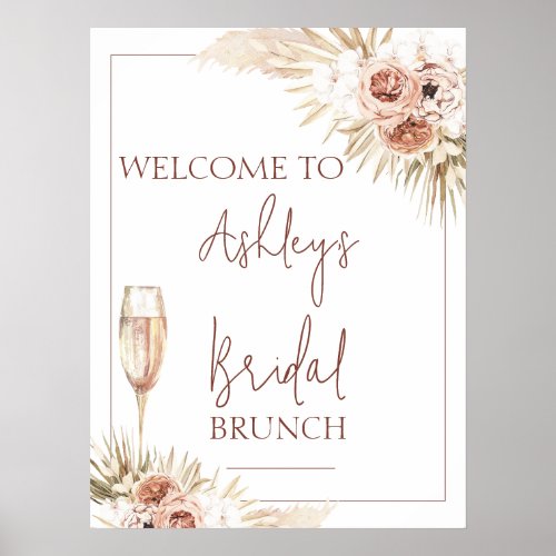 Blush Bohemian Floral Glass Bridal Shower Welcome Poster