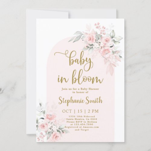 Blush Boho Arch Baby Shower Girl Invitation