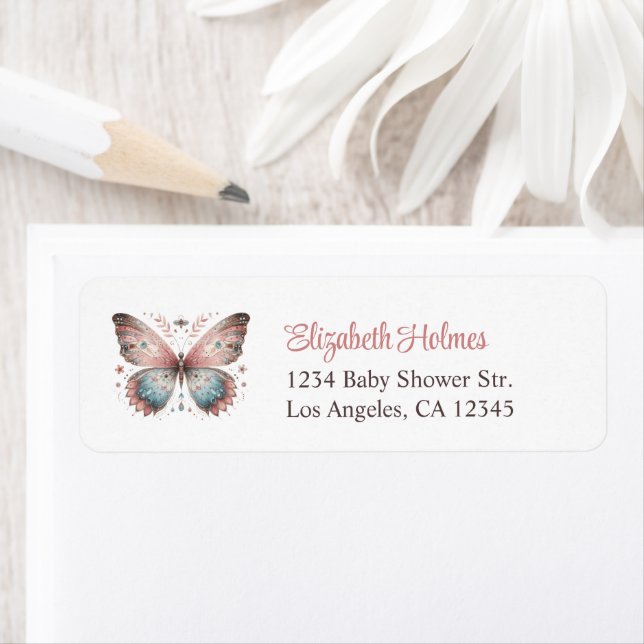 Blush Boho Butterfly Baby Shower Address Label (Insitu)