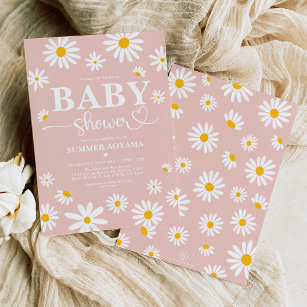 Blush Boho Daisy Flowers Girl Baby Shower Invitation