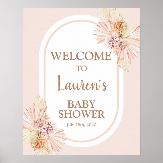 Blush Boho Desert Baby Shower Girl Welcome sign (Front)