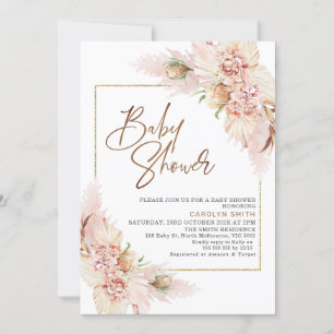 Blush Boho Dry Floral Arrangement Baby Shower Invitation