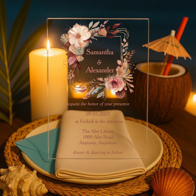 Blush Boho Floral  Acrylic Invitations (Creator Uploaded)