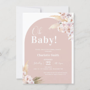 Blush Boho Floral Arch Pampas Baby Shower Invitation