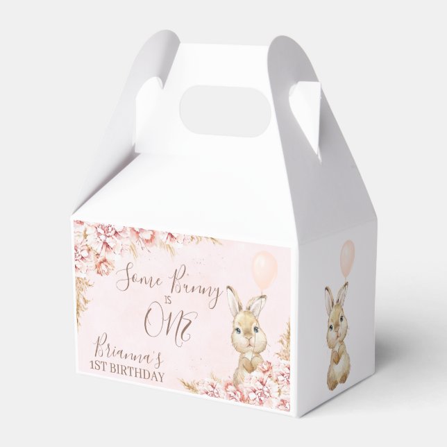 Blush Boho Floral Bunny Rabbit Birthday Favor Box (Front Side)