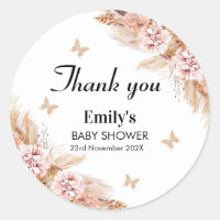 Blush Boho Floral Butterfly Kisses Baby Shower  Classic Round Sticker