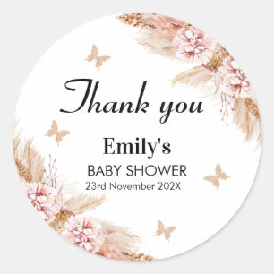 Blush Boho Floral Butterfly Kisses Baby Shower Classic Round Sticker