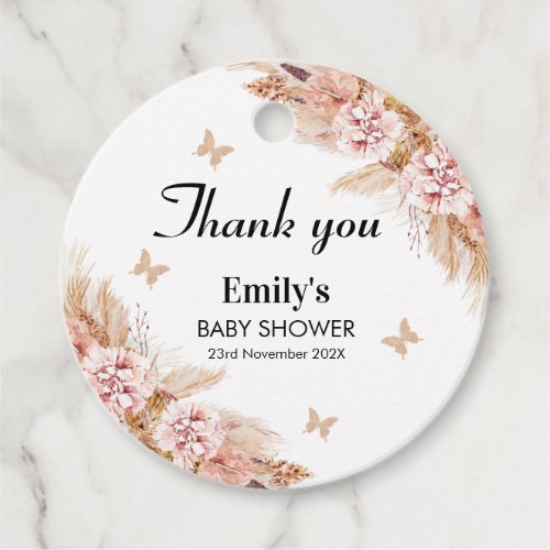 Blush Boho Floral Butterfly Kisses Baby Shower Favor Tags