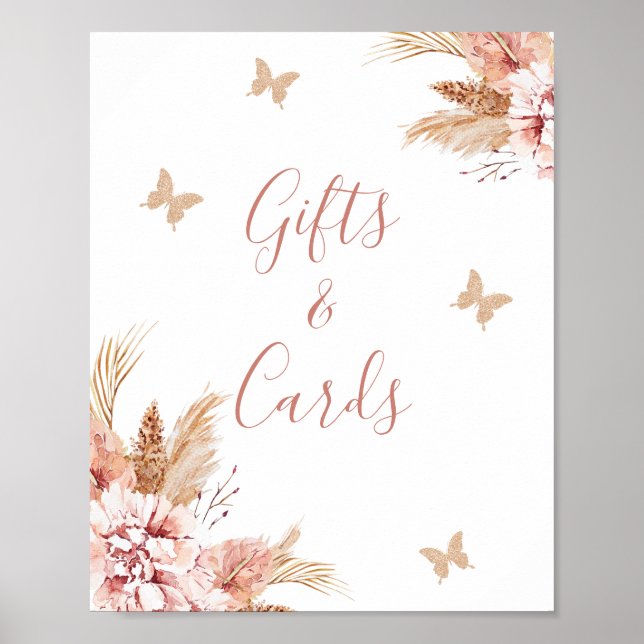 Blush Boho Floral Butterfly Kisses Baby Sign (Front)