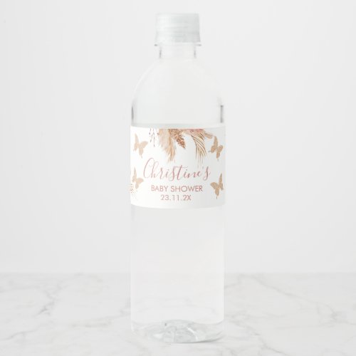 Blush Boho Floral Butterfly Kisses Baby Wishes Water Bottle Label