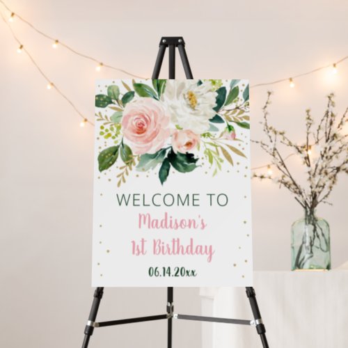 Blush Boho Floral Girl First Birthday Welcome Foam Board