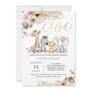 Blush Boho Floral Oh Girl Safari Baby Shower Invitation