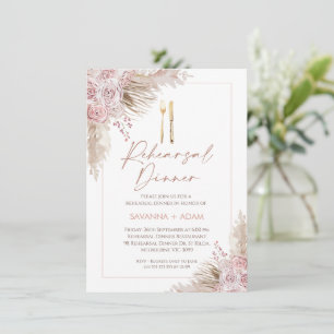 Blush Boho Floral Pampas Cutlery Rehearsal Dinner Invitation