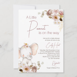 Blush Boho Floral Peanut Elephant Baby Shower Invitation