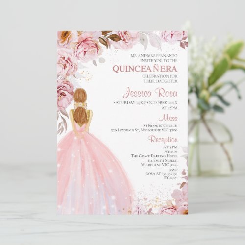 Blush Boho Floral quinceaera Birthday invitation