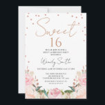 Blush Boho Floral Rose Gold  Sweet 16 Birthday Invitation<br><div class="desc">Blush Boho Floral Rose Gold Sweet 16 Birthday Invitation 

Bohemian inspired sweet 16 birthday invitation featuring a mostly blush colored floral arrangements with faux rose gold foliage and dots.  Ideal for anyone looking for a bohemian inspired sweet sixteen birthday invitation. Can be used for any age.</div>