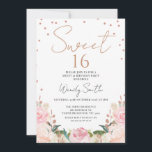 Blush Boho Floral Rose Gold  Sweet 16 Birthday Invitation<br><div class="desc">Blush Boho Floral Rose Gold Sweet 16 Birthday Invitation 

Bohemian inspired sweet 16 birthday invitation featuring a mostly blush colored floral arrangements with faux rose gold foliage and dots.  Ideal for anyone looking for a bohemian inspired sweet sixteen birthday invitation. Can be used for any age.</div>