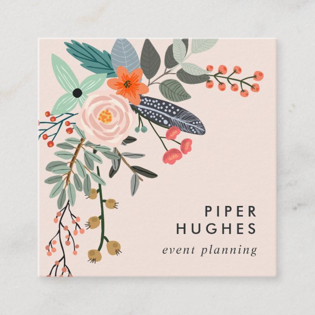 Blush | Boho Floral Square Business Card