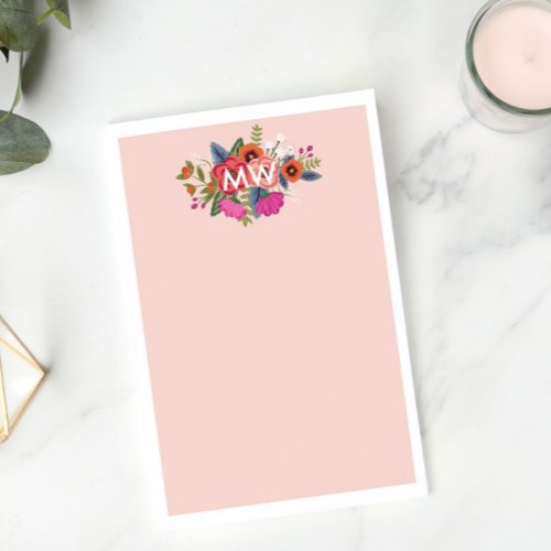 Blush Boho Florals White Monogram Post_it Notes