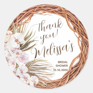 Blush Boho Grapevine Thank You Classic Round Sticker