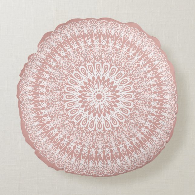 Blush Boho Mandala Round Pillow (Front)