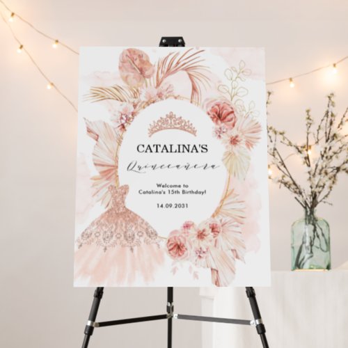 Blush Boho Pampas Quinceanera Mis Quince Welcome Foam Board