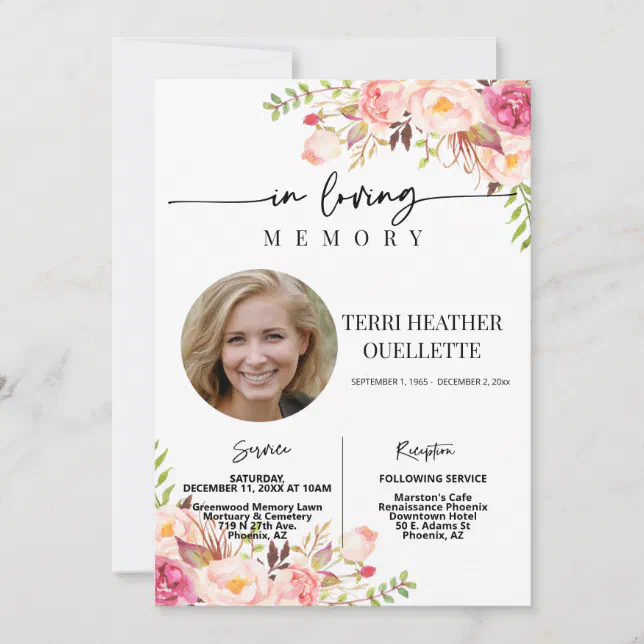 Blush Boho Photo Funeral Memorial Service Invitation | Zazzle