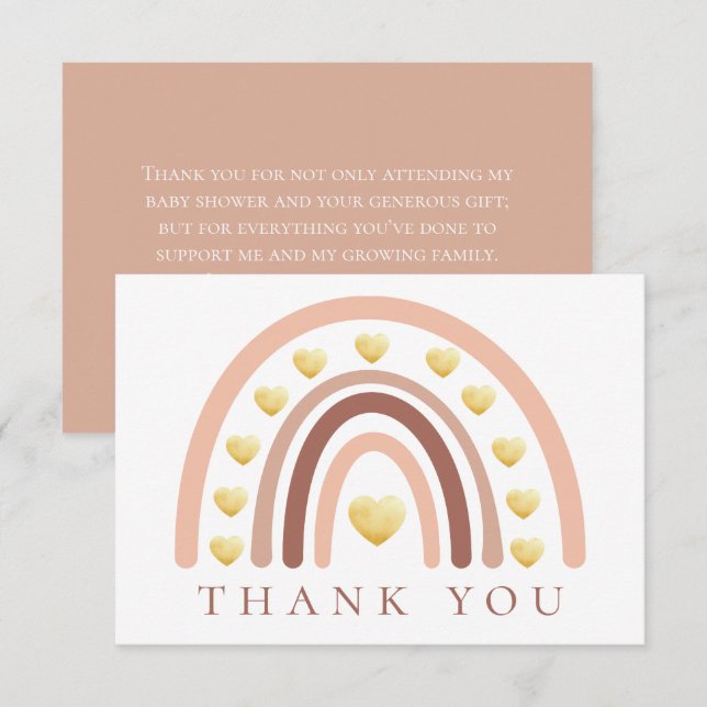Blush Boho Rainbow Baby Shower Thank You Card (Front/Back)