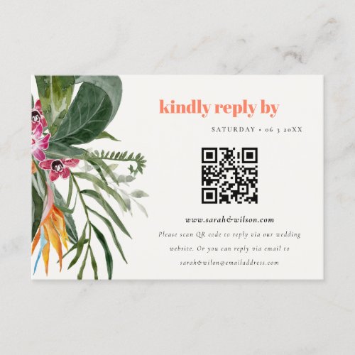 Blush Boho Tropical Floral Wedding QR Code RSVP Enclosure Card
